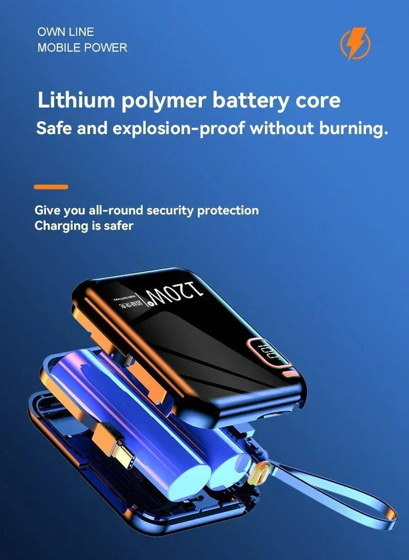 100000mAh 120W Portable Power Bank High Capacity Cable TwoWay Fast Charging Mini Power Bank for iPhone Samsung Xiaomi Huawei New