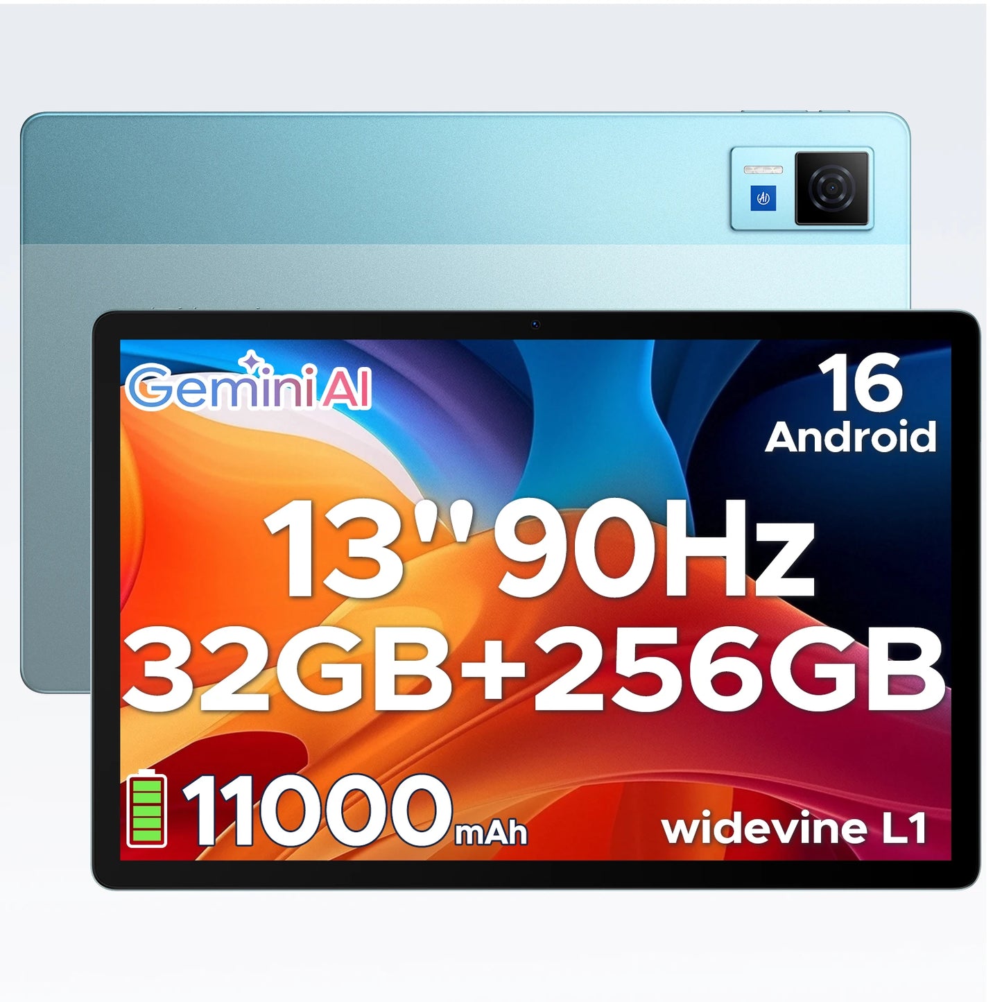 Tablet Android 16 2-in-1 da 13 Pollici - 32GB RAM, 256GB ROM, Gemini AI, Widevine L1
