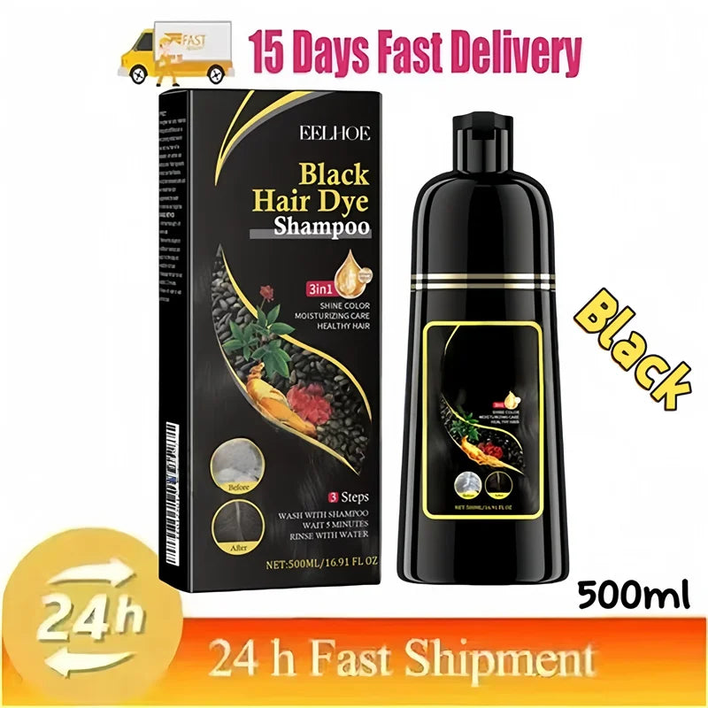 Hair Color Shampoo for Gray Hair 3 in 1 Black Hair Dye Shampoo for Women&Men Natural Herbal Safety Nourishing Hair Care Cream
