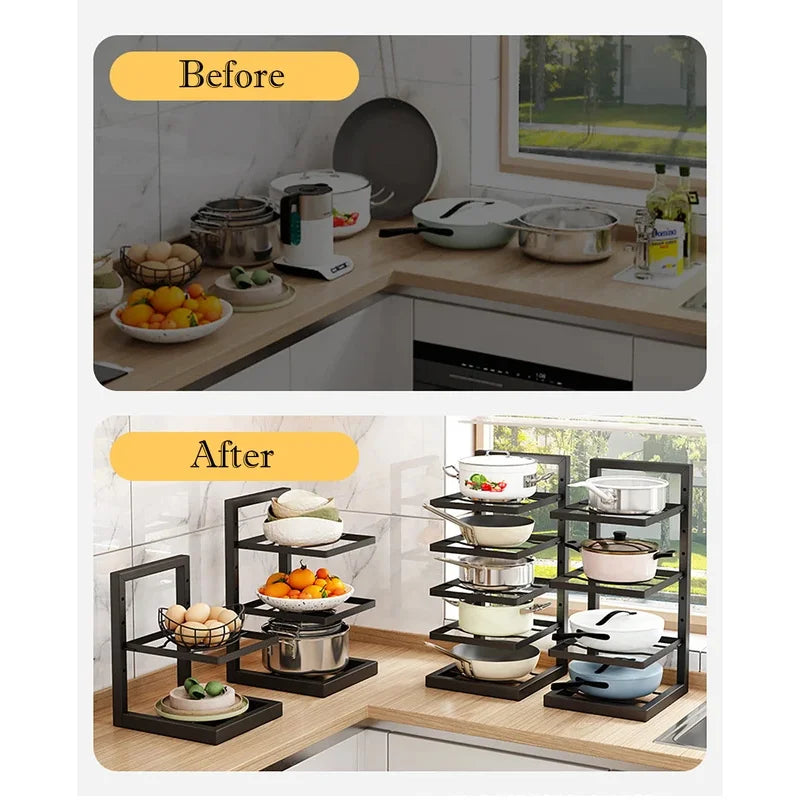 Organizzatore Pentole e Padelle 4 Livelli - Porta Pentole Regolabile in Acciaio per Cucina