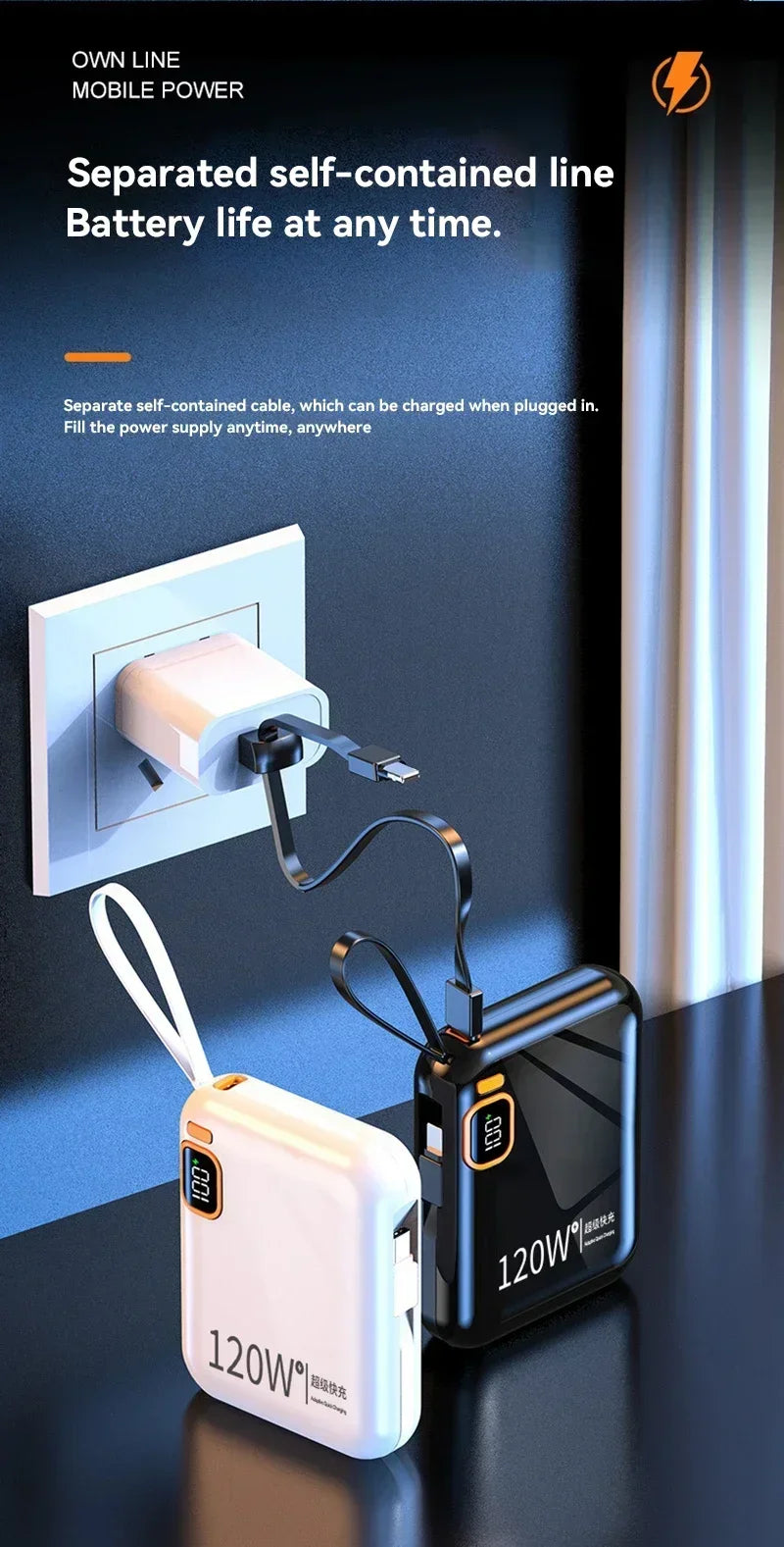 100000mAh 120W Portable Power Bank High Capacity Cable TwoWay Fast Charging Mini Power Bank for iPhone Samsung Xiaomi Huawei New