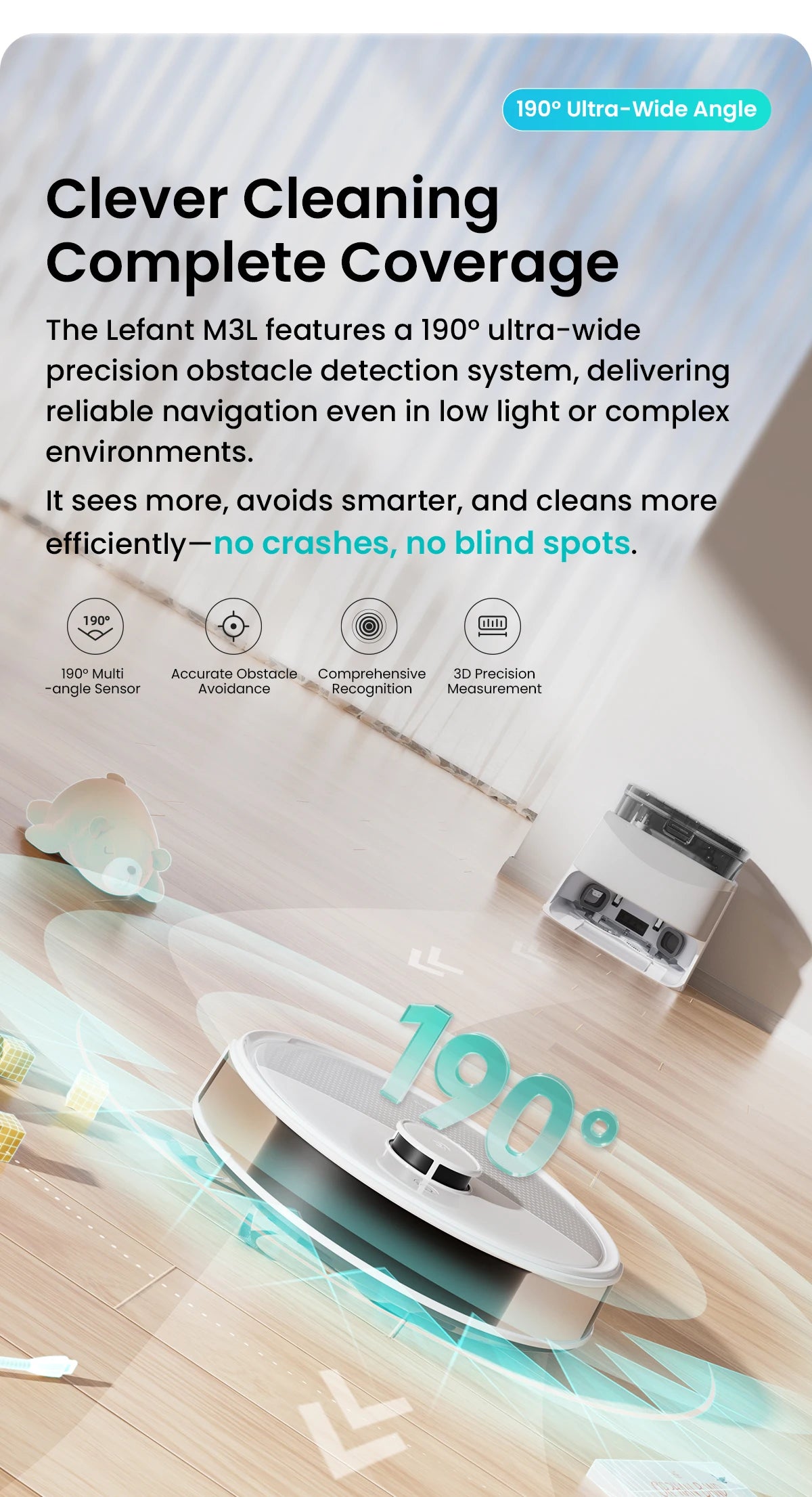 Aspirapolvere Robot LEFANT M3L con Base All-in-One - 12000Pa 220min Navigazione Laser