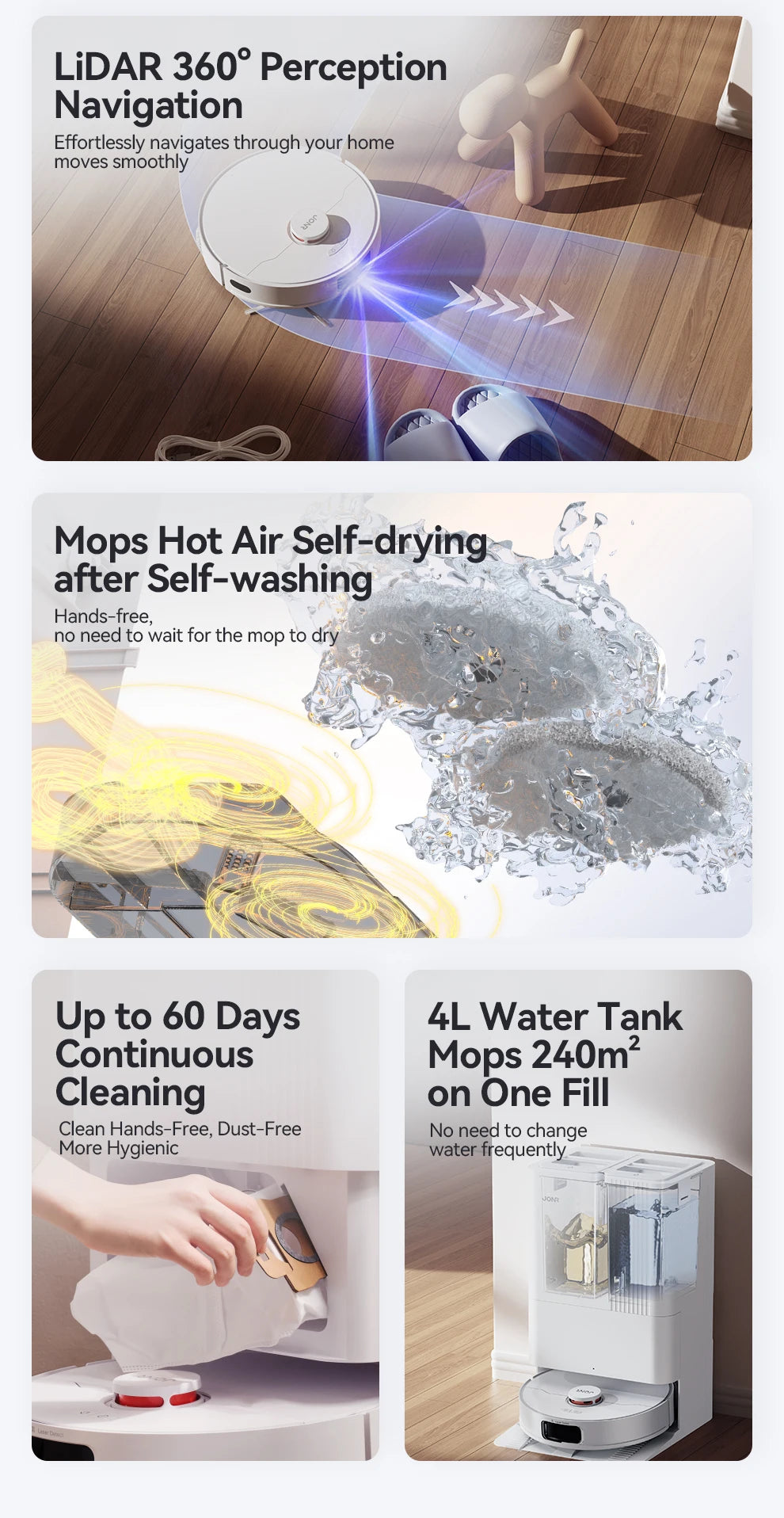 Robot Aspirapolvere JONR P20 Pro - Lavaggio e Aspirazione 8000Pa con Stazione Autopulente