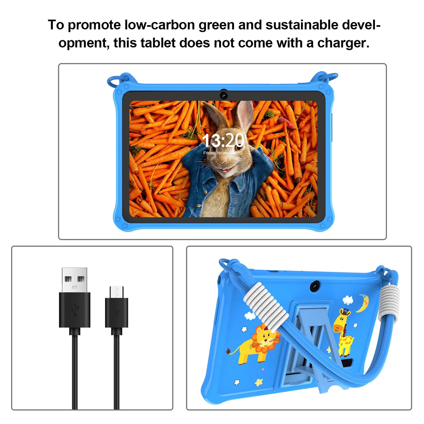 PRITOM Kids Tablet 7 Inch Android 13 4GB (2+2 VIRTUAL) RAM 32GB ROM WiFi Bluetooth Children Software Installed with Lanyard