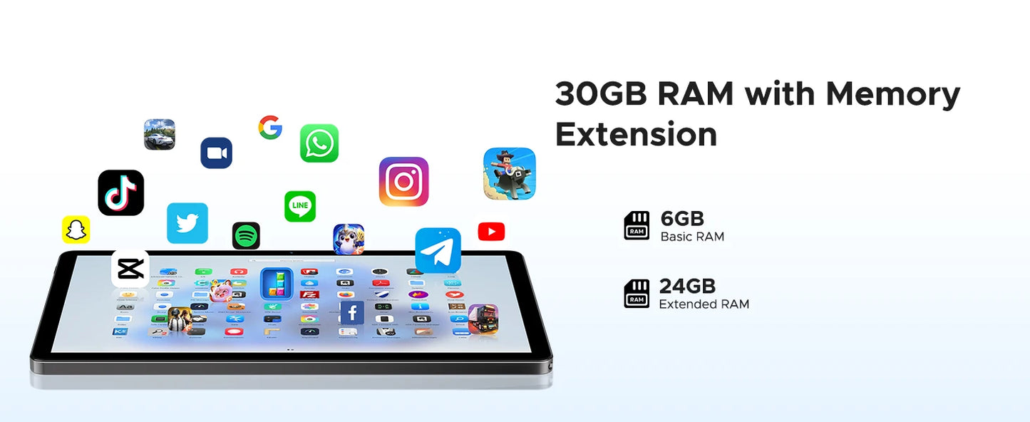 Tablet Android 15 da 11 Pollici - Display 90Hz, 30GB RAM, 256GB ROM, Batteria Potente