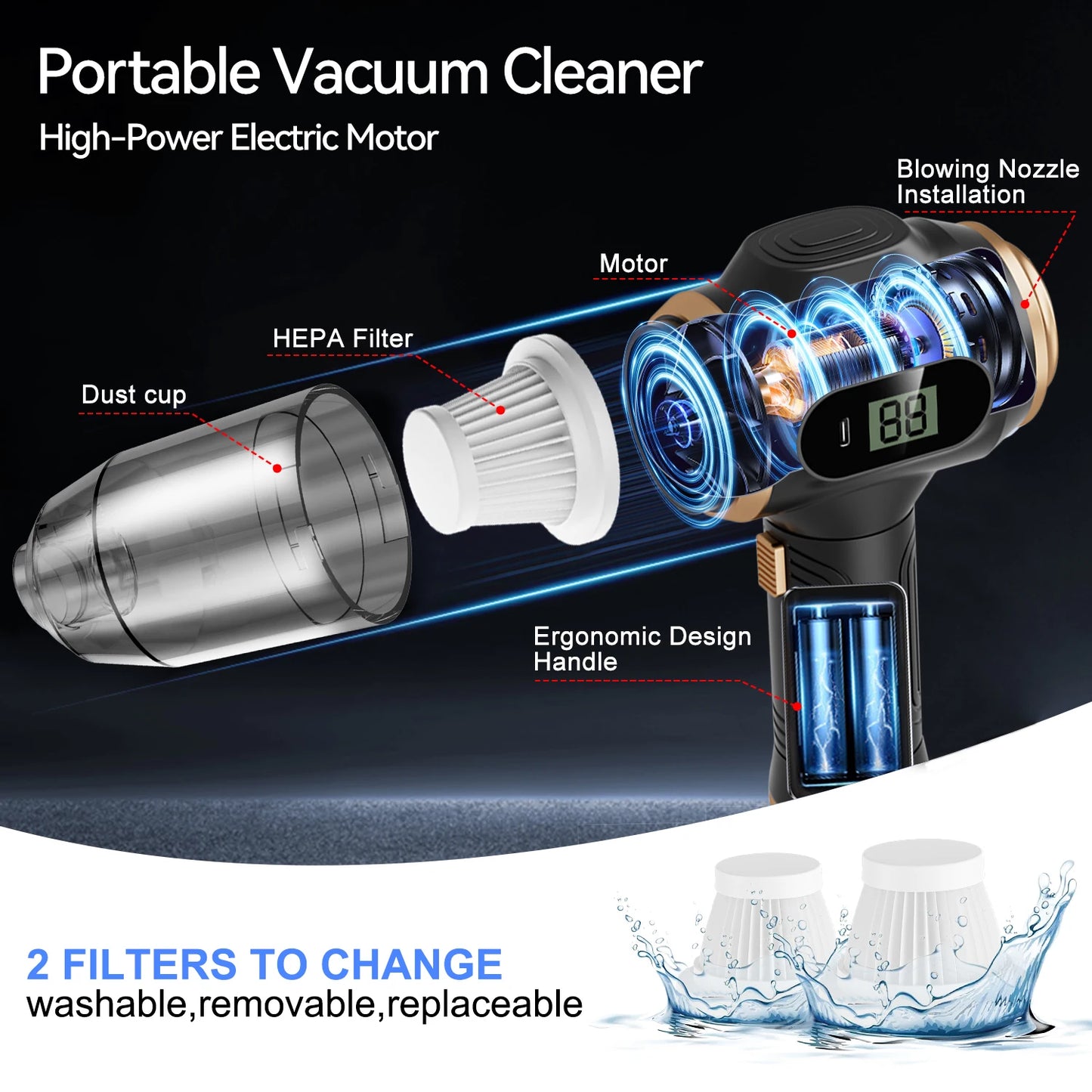 ABS Wireless Car Vacuum Cleaner - Household Appliance - Sofa - Office - High Power - Household Cleaning Machine - Carpet Cleaner