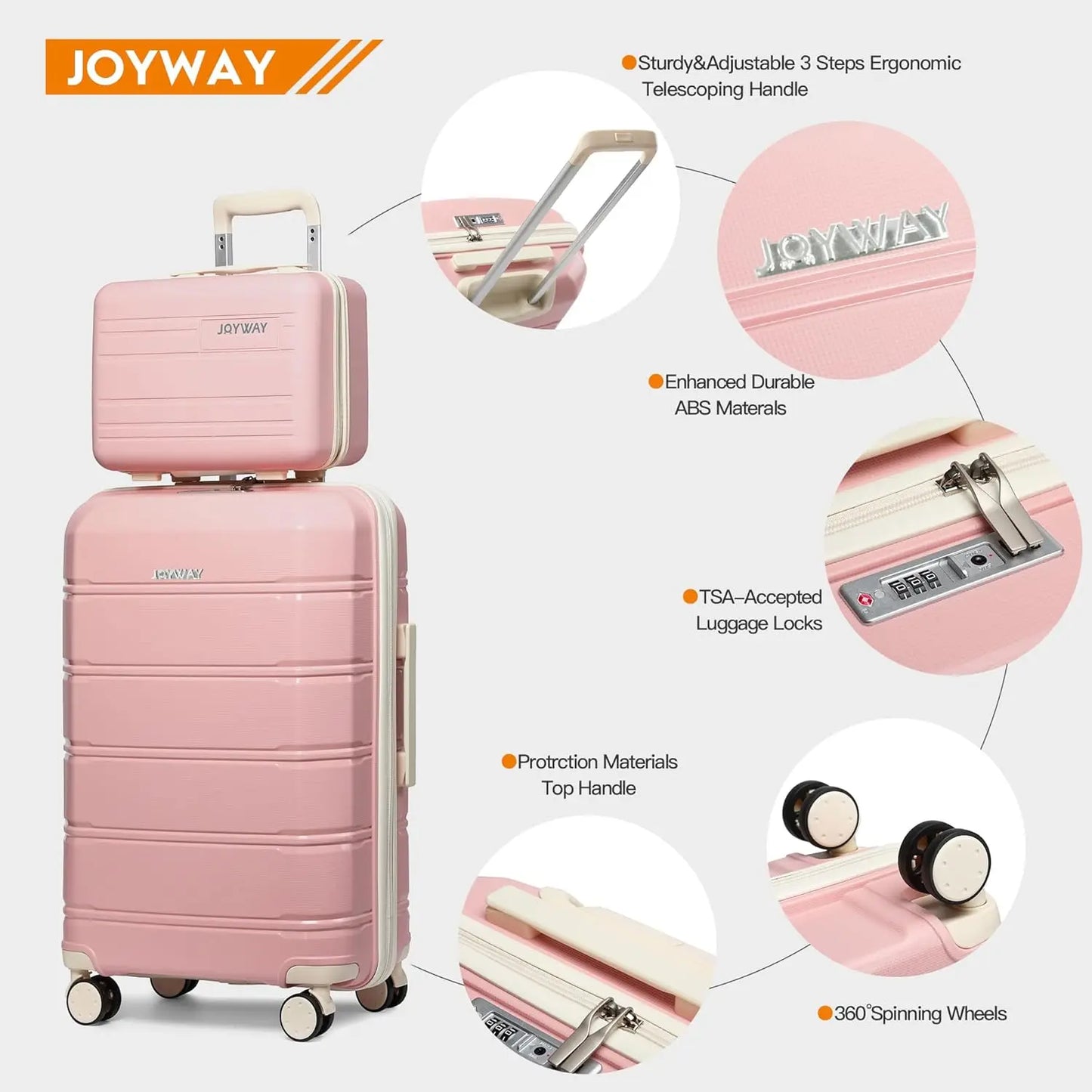 Joyway Set di valigie da viaggio, elegante set di valigie da viaggio a quadri, robusto e durevole, resistente ai graffi, lucchetto TSA, ruote girevoli
