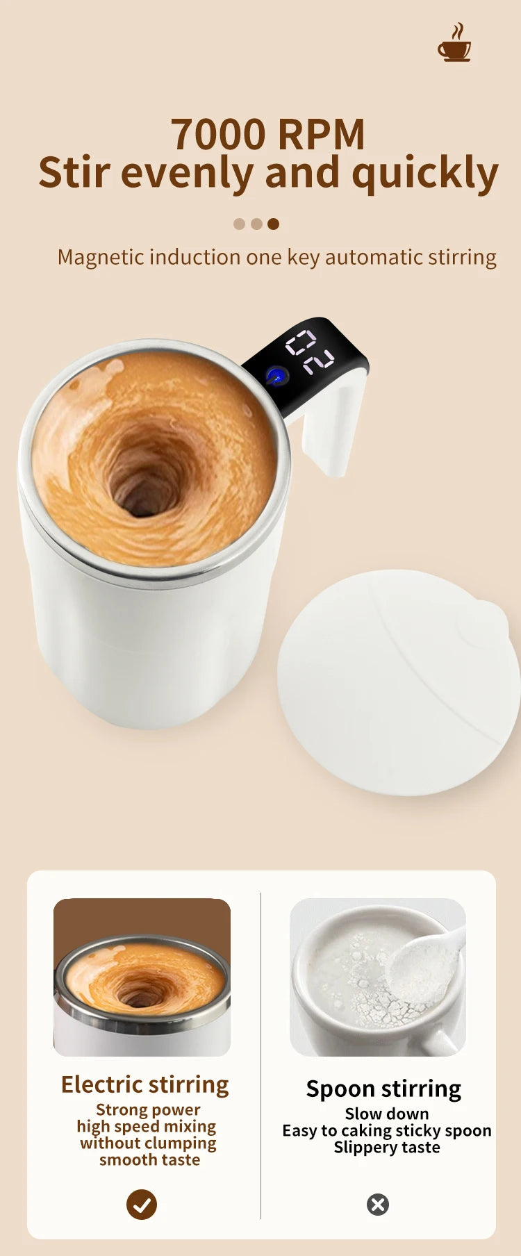 Tazza Caffè con Agitazione Elettrica Automatica 380ml USB Ricaricabile