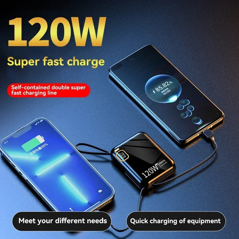 100000mAh 120W Portable Power Bank High Capacity Cable TwoWay Fast Charging Mini Power Bank for iPhone Samsung Xiaomi Huawei New