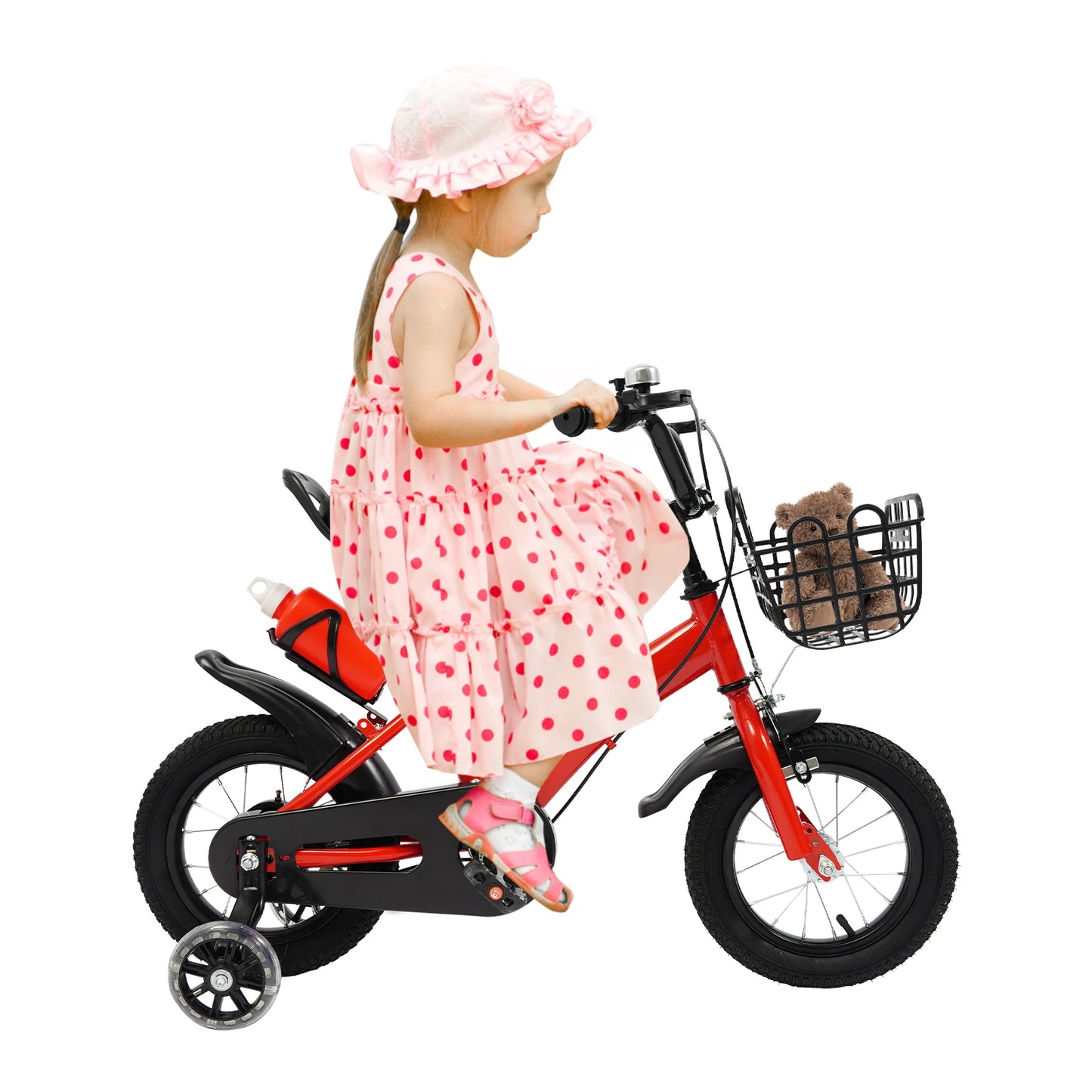 12 Inches Children's Bicycle with Training Wheels, Bottle Holder, Basket| Blue/Red/Pink Kids Bike for 2-5 Years