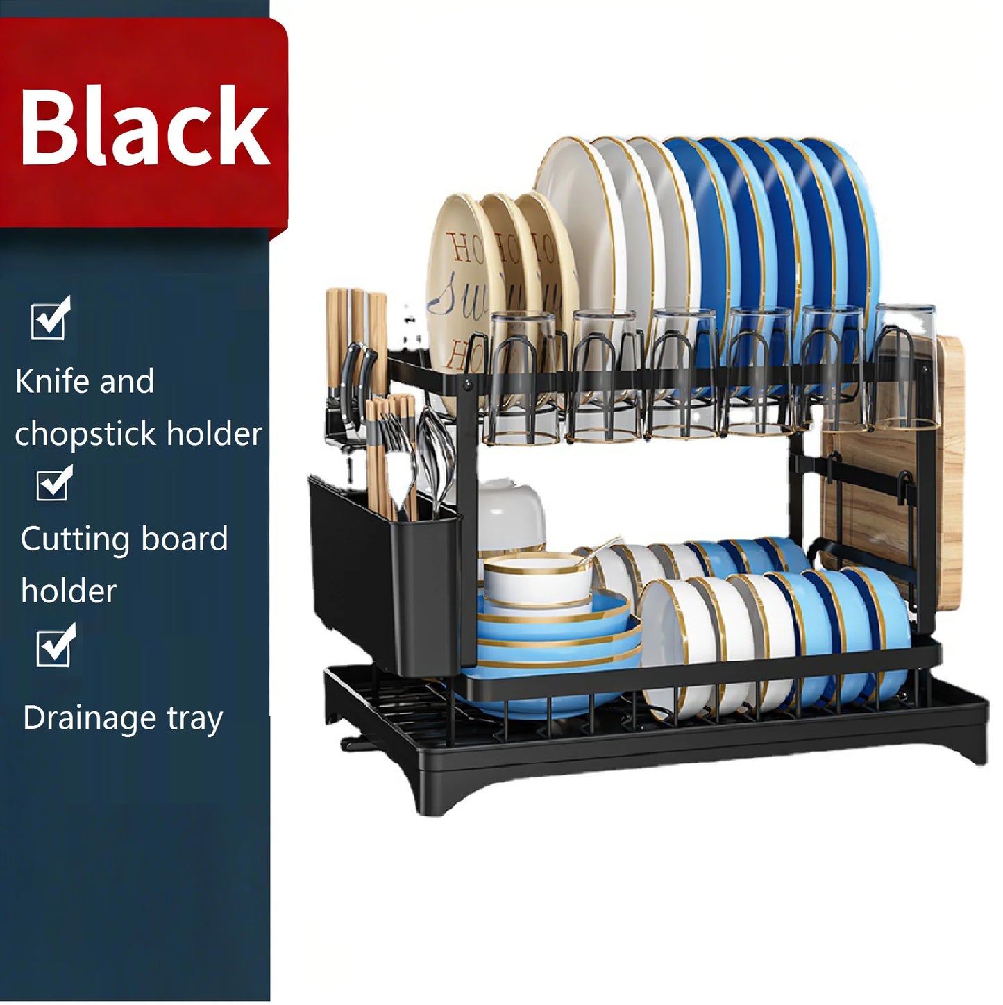 Scolapiatti a Doppio Strato con Portaposate, Scolapiatti Auto-Svuotante da Cucina, Organizzatore Salvaspazio per Cucina