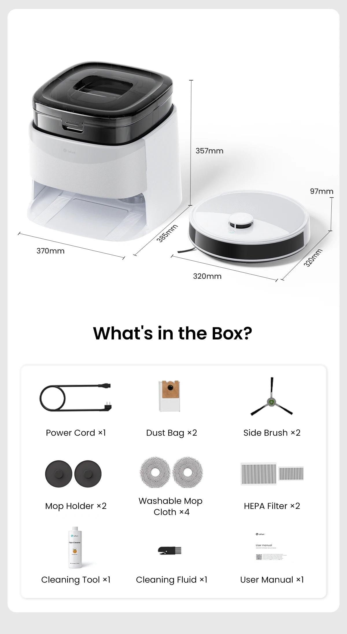 Aspirapolvere Robot LEFANT M3L con Base All-in-One - 12000Pa 220min Navigazione Laser