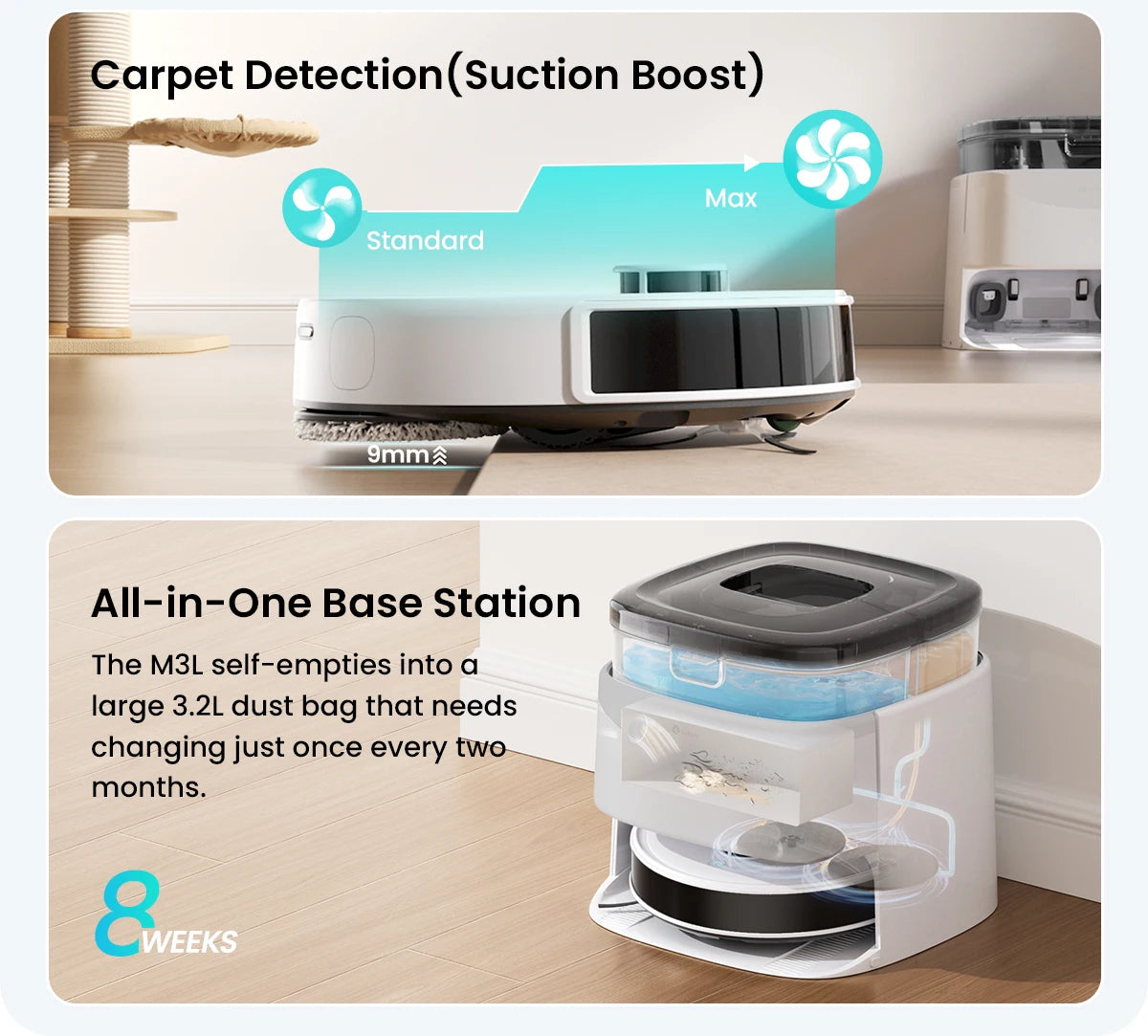 Aspirapolvere Robot LEFANT M3L con Base All-in-One - 12000Pa 220min Navigazione Laser