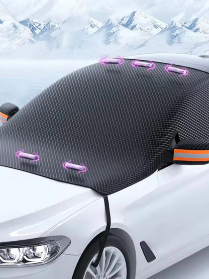 Car Half Cover Snow Shield 5 Magnetic Strips Thickened Waterproof UV Protection Sun Shade with Reflective Strips & Straps Auto E