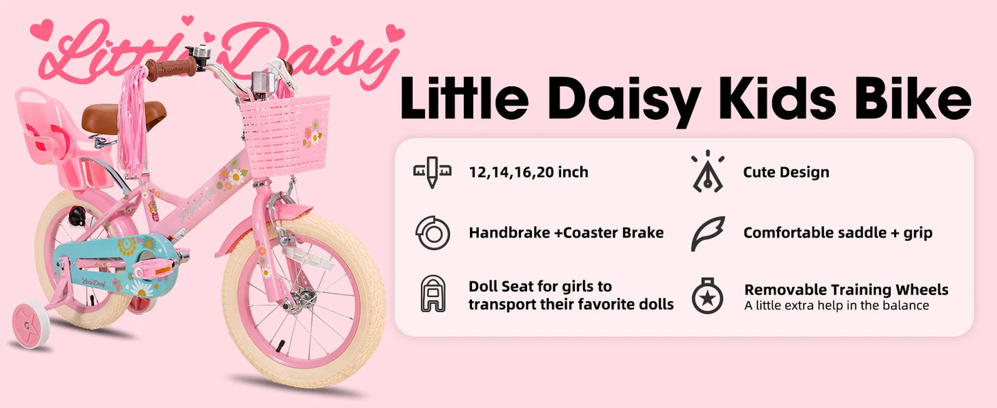 JOYSTAR Little Daisy Kids Bike for Girls Ages 2-7 Years,  Bikes with Doll Bike Seat & Streamers,baby walker
