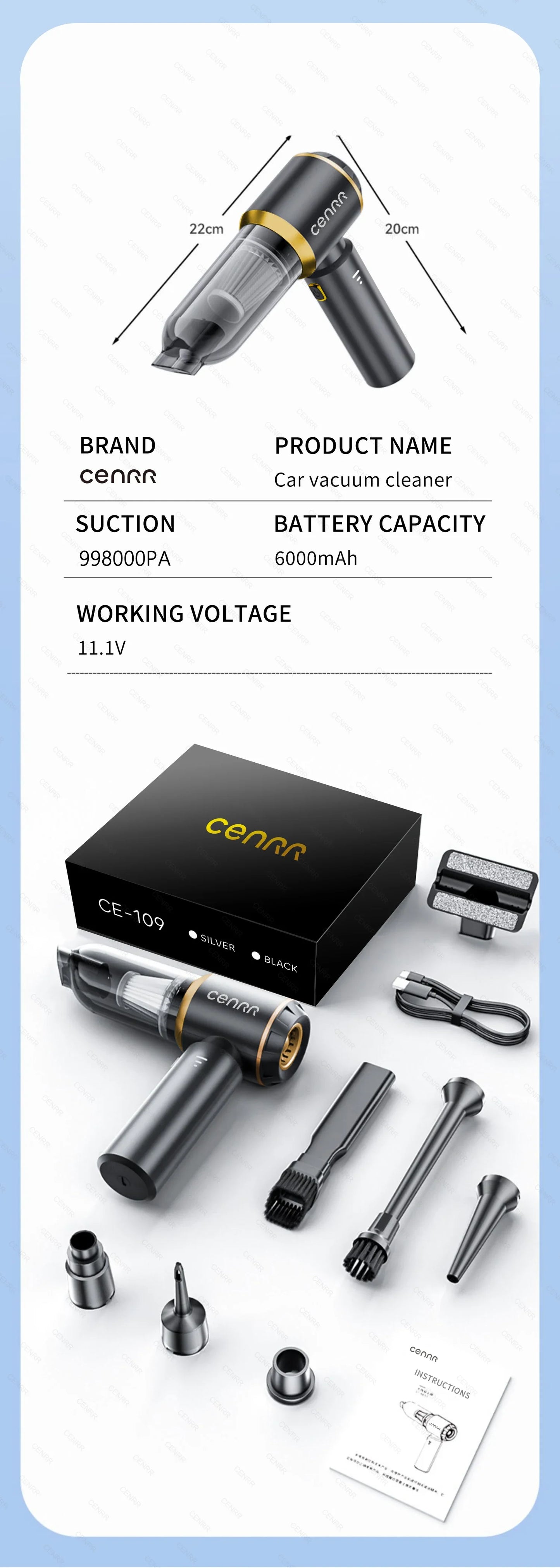 Mini Aspirapolvere Portatile Cordless per Auto e Casa – Potente, Senza Fili, con Filtro HEPA