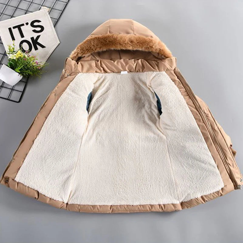 Big Size Winter Girls Jackets Keep Warm Thicken Christmas Coat Autumn Hooded Zipper Waterproof Outerwear Kids Clothes 3-12 Years