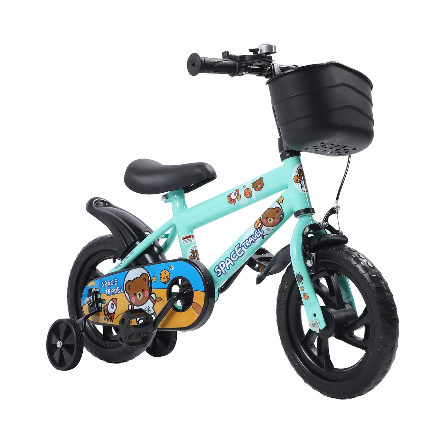 12 Inch Kids Bike Stable Riding High Carbon Steel Frame Baby Bicycle with Training Wheels for 2‑6 Years Old Children Green