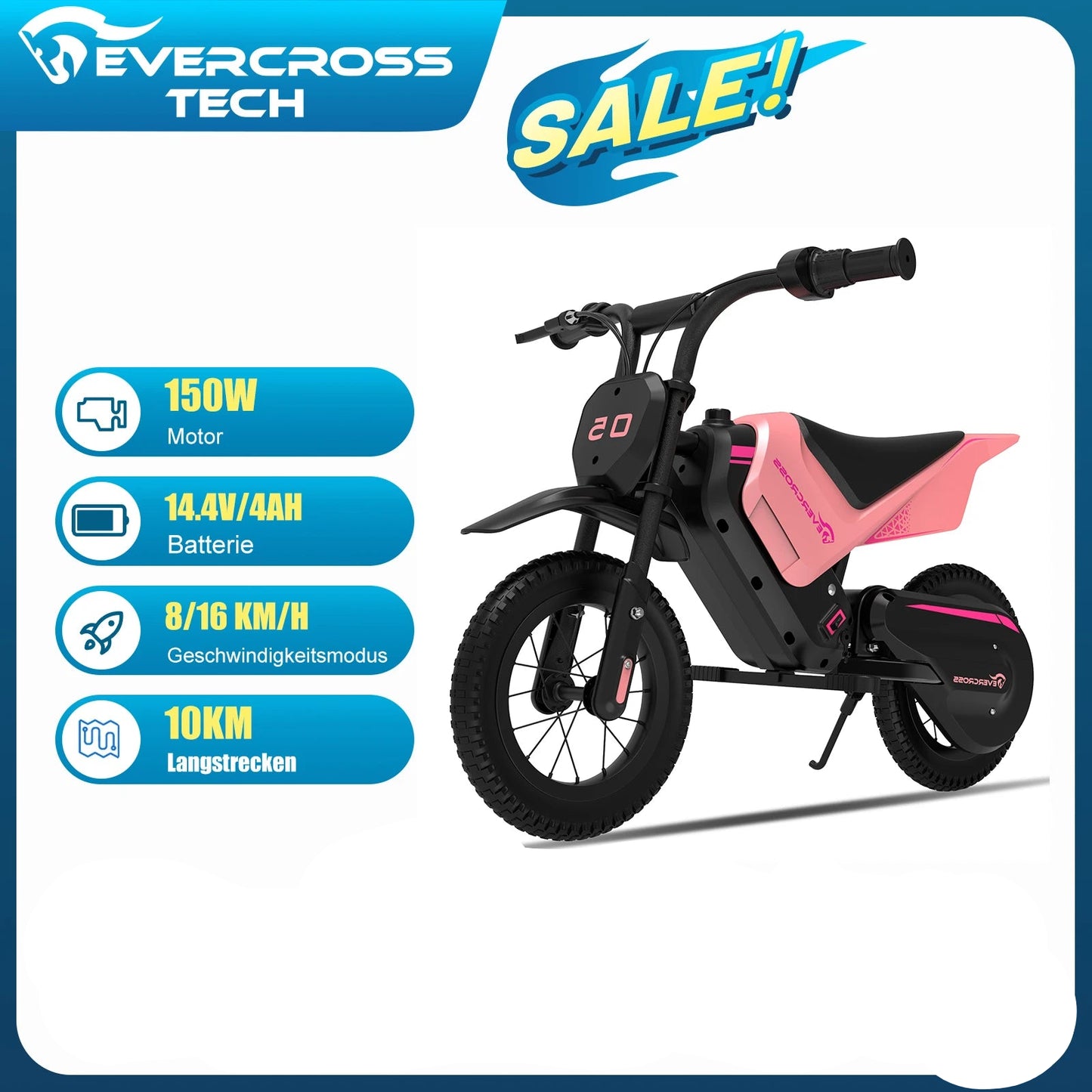EVERCROSS TECH EV05M Electric Motorbike for children, 150W, speeds 8/16 km/h, battery life up to 10 km, Motorbike Cross 12 inches for