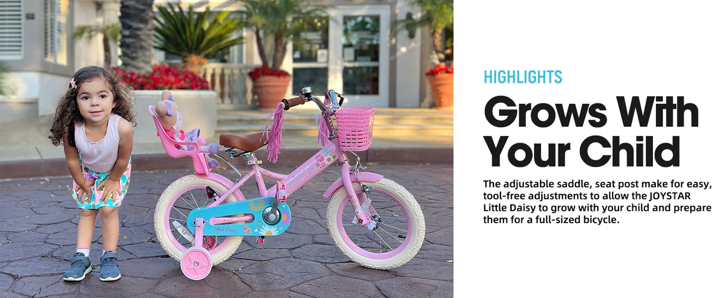 JOYSTAR Little Daisy Kids Bike for Girls Ages 2-7 Years,  Bikes with Doll Bike Seat & Streamers,baby walker