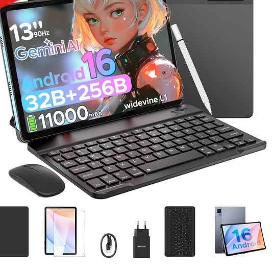 Tablet Android 16 2-in-1 da 13 Pollici - 32GB RAM, 256GB ROM, Gemini AI, Widevine L1