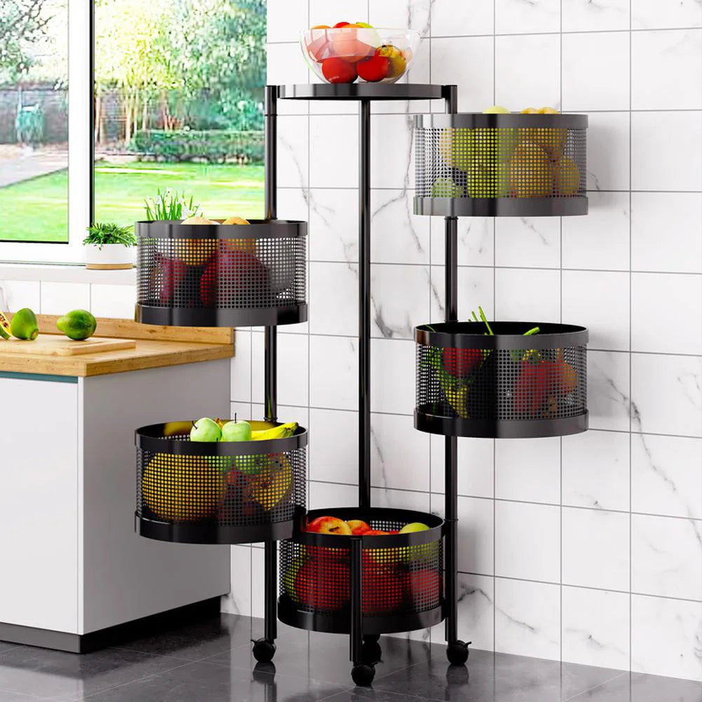 Tier Rotating Storage Shelves Rack Fruit and Vegetable Storage Baskets Removable Basket Shelf Organizer For Kitchen