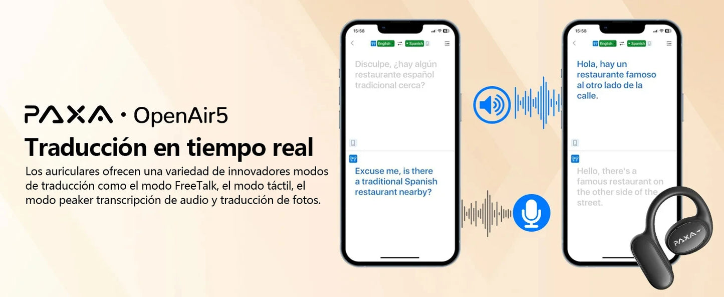 PAXA Openair5 AI Inteligente Inalámbrico Bluetooth 5.4 Headphones Alto Sonido Music Gaming Earphones HD Call AI Translation