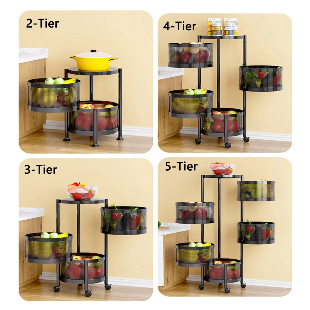 Tier Rotating Storage Shelves Rack Fruit and Vegetable Storage Baskets Removable Basket Shelf Organizer For Kitchen