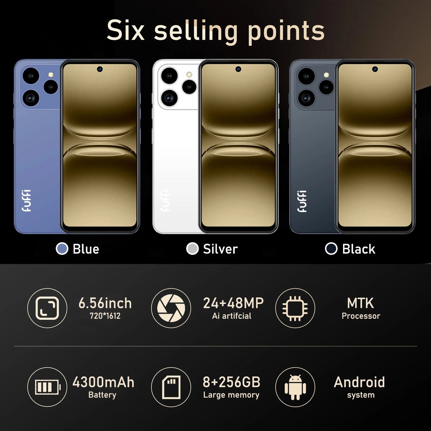 Global Vision 17 Pro Max Smartphone Android 8 GB RAM 256 GB ROM Telefono da 6,56 pollici 720x1612HD 24 + 48 MP Telefoni cellulari di rete 4G