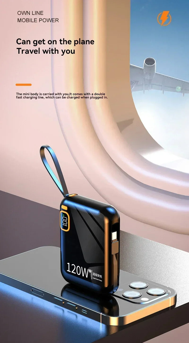 100000mAh 120W Portable Power Bank High Capacity Cable TwoWay Fast Charging Mini Power Bank for iPhone Samsung Xiaomi Huawei New
