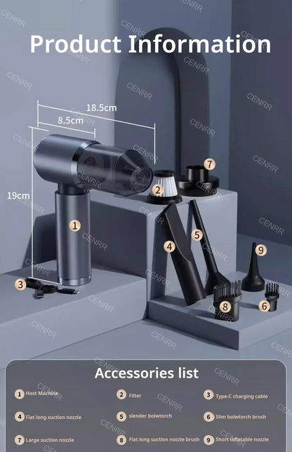 Mini Aspirapolvere per Auto Senza Fili 210000PA – Aspiratore Portatile Potente con Filtro HEPA