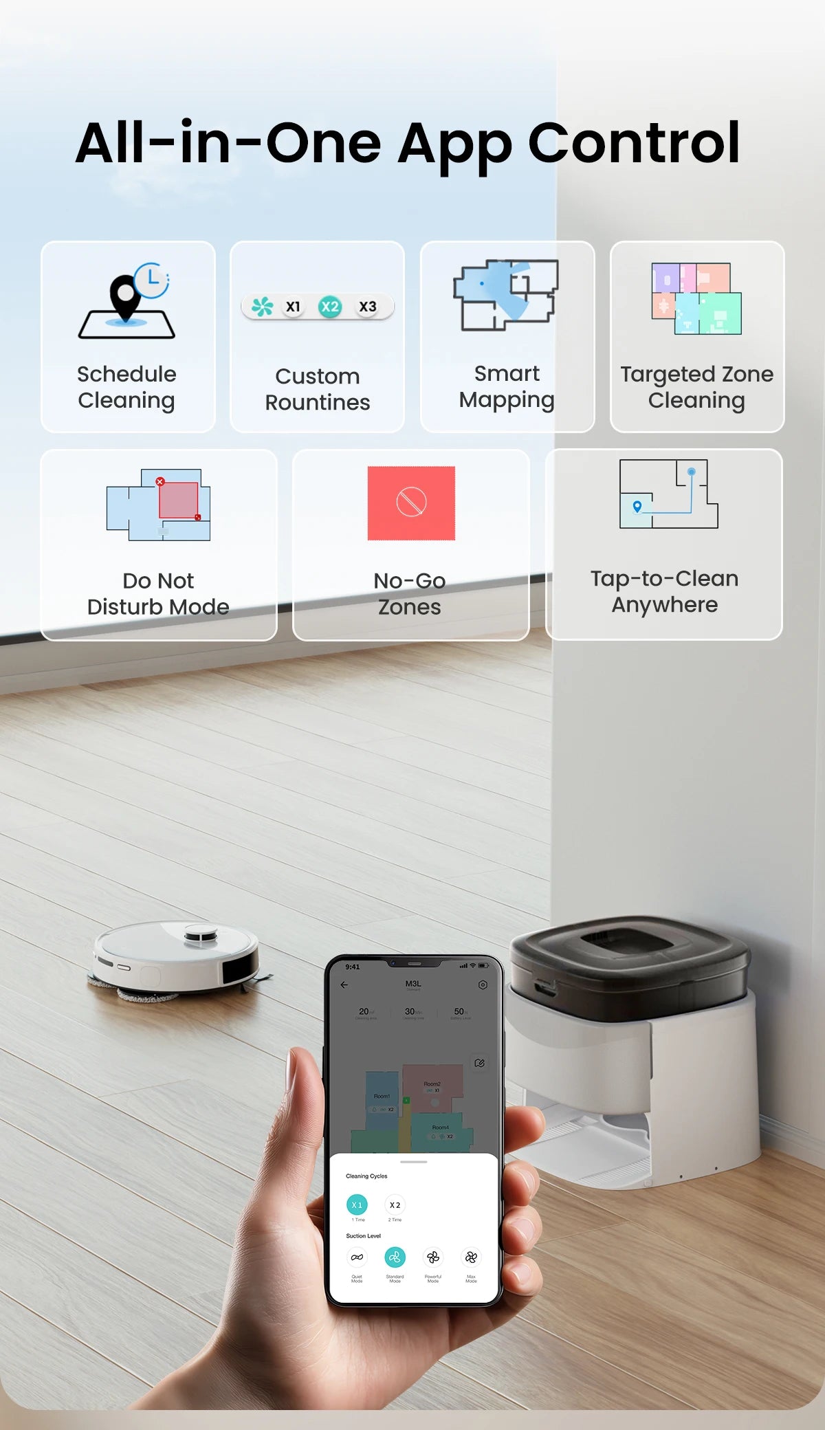 Aspirapolvere Robot LEFANT M3L con Base All-in-One - 12000Pa 220min Navigazione Laser