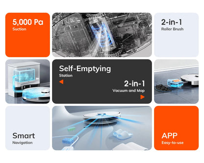 ILIFE A30 PRO 5000Pa Suction, Robot Vacuum and Mop Combo, Self emptying, 60 day capacity, App/remote, 180 minute running time