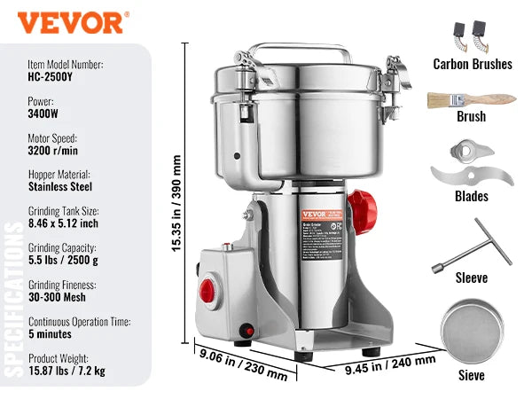 SucceBuy 150-2500g Macinacaffè Elettrico Macinacaffè Altalena Commerciale Macinacaffè per Erbe Secche Grani Spezie Cereali Caffè Mais