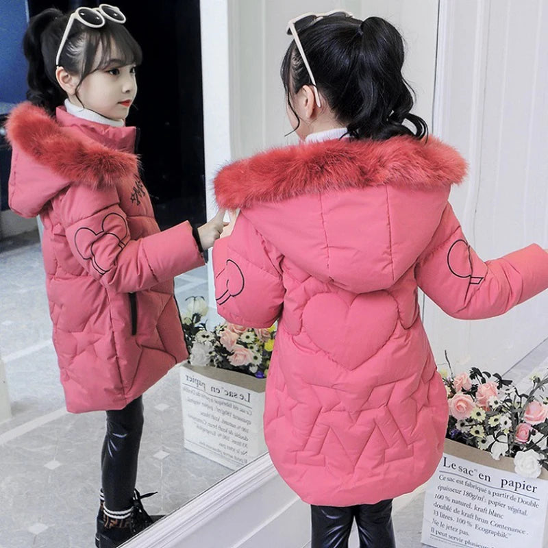 Big Size Winter Girls Jackets Keep Warm Thicken Christmas Coat Autumn Hooded Zipper Waterproof Outerwear Kids Clothes 3-12 Years