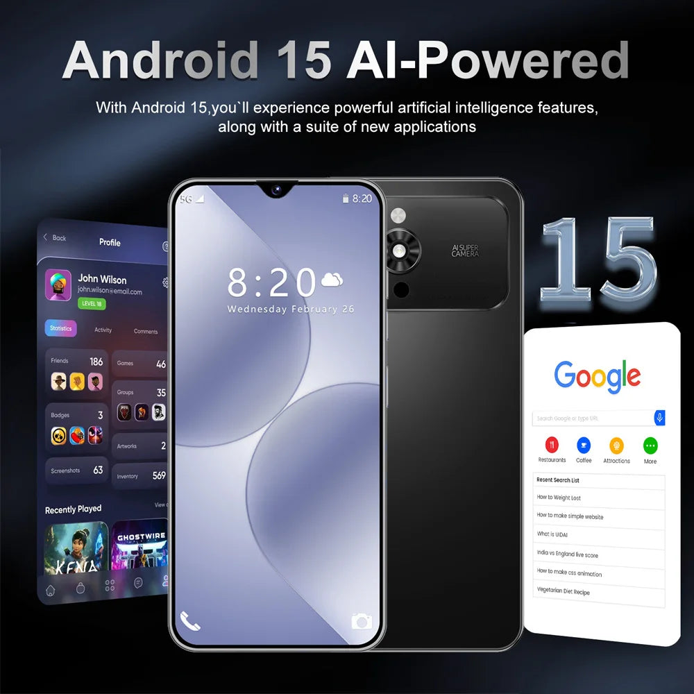 HOT Brand New For i17 Pro Max Smartphone 5G 7.0HD 22G 2TB Dual Card Dual Android 15 Cell Phone Unlocked Mobile Phones 8000mAh