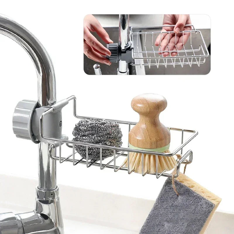 Kitchen Stainless Steel Sink Drain Rack Sponge Storage Faucet Holder Soap Drainer Towel Rack Shelf Organizer Kitchen Accessories