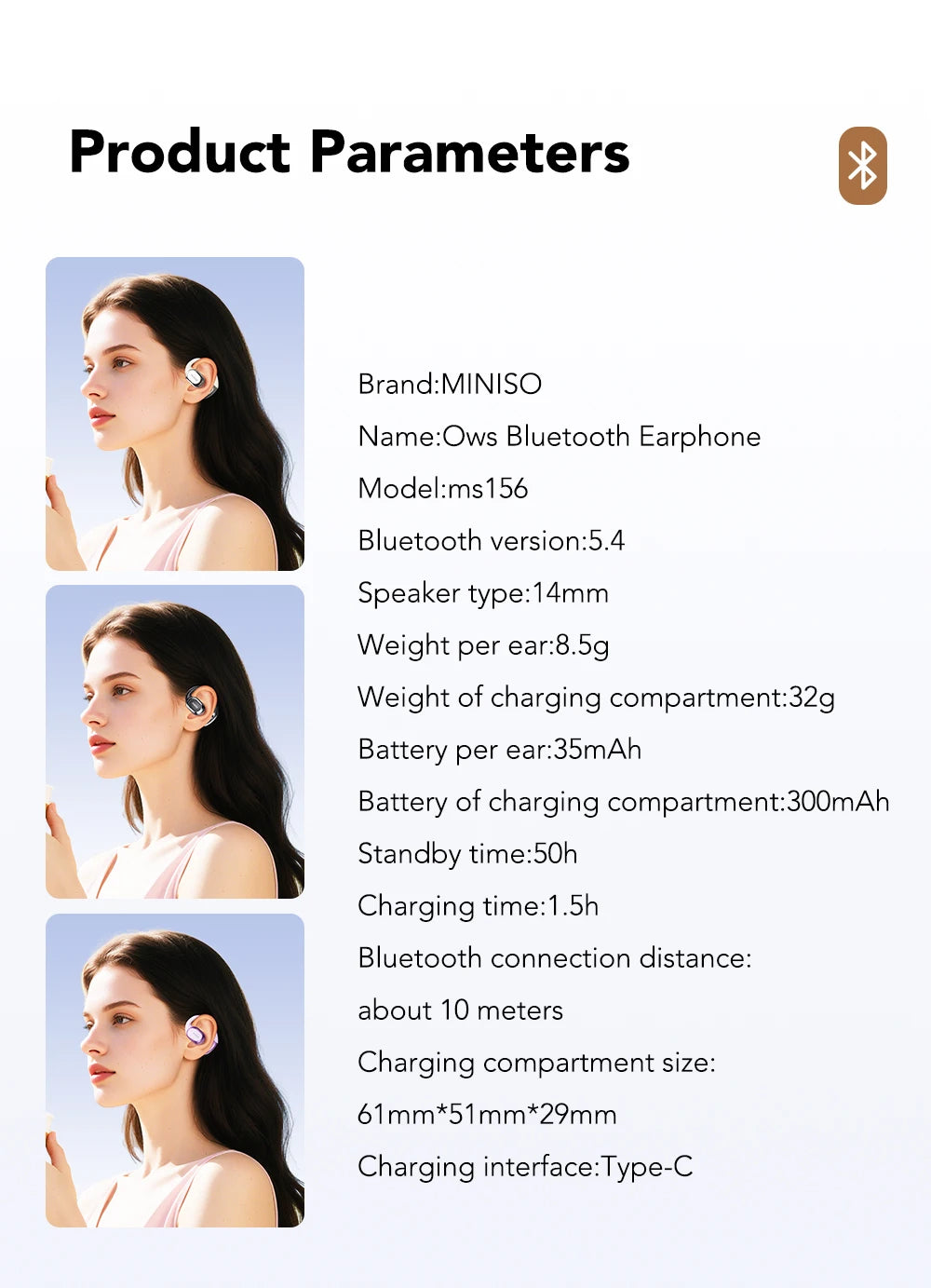 MINISO MS156 Bluetooth AI Earphones OWS Sports Headphones Music Stere HD Bass Wireless Headphones Longlife Translator Earbuds