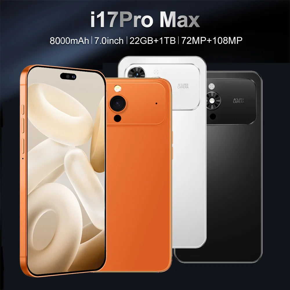 Hot New POTEZIONE For 17 Pro Max Smartphone 5G 7.3HD 22G +2TB Android Dual Card Dual 8000mAh Cell Phone Unlocked Mobile Phones Global
