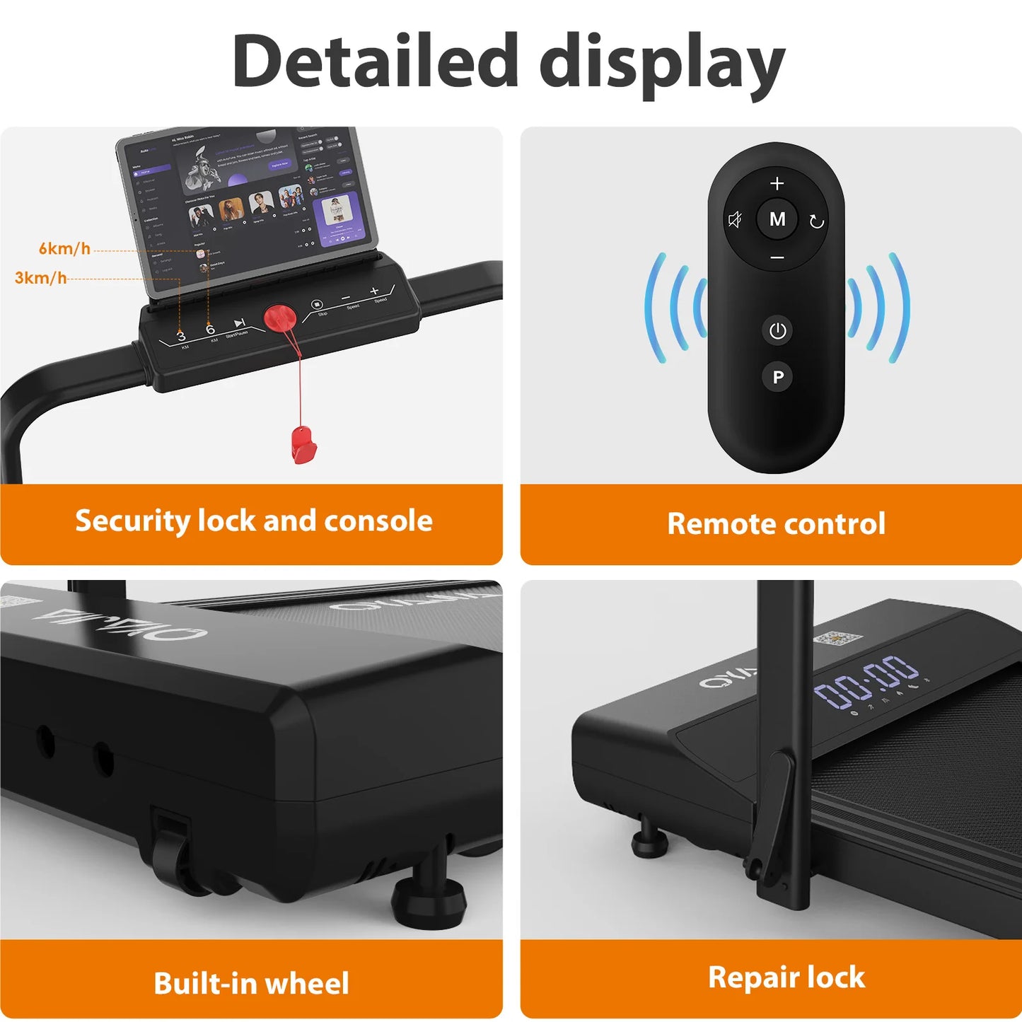 Treadmill with Remote, App & Button Control | LED Display | Safety Clip | Bluetooth Music | Quiet for Home/Office