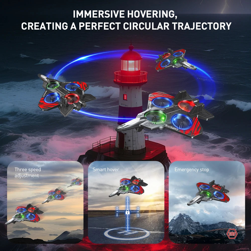 E72 High - Performance foam aircraft stunt intelligent fixed height hover 360 ° turn UAV remote LED lights control fighter toy