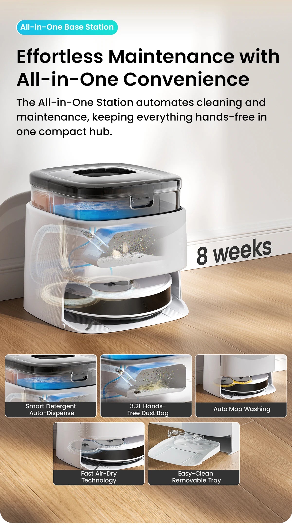 Aspirapolvere Robot LEFANT M3L con Base All-in-One - 12000Pa 220min Navigazione Laser