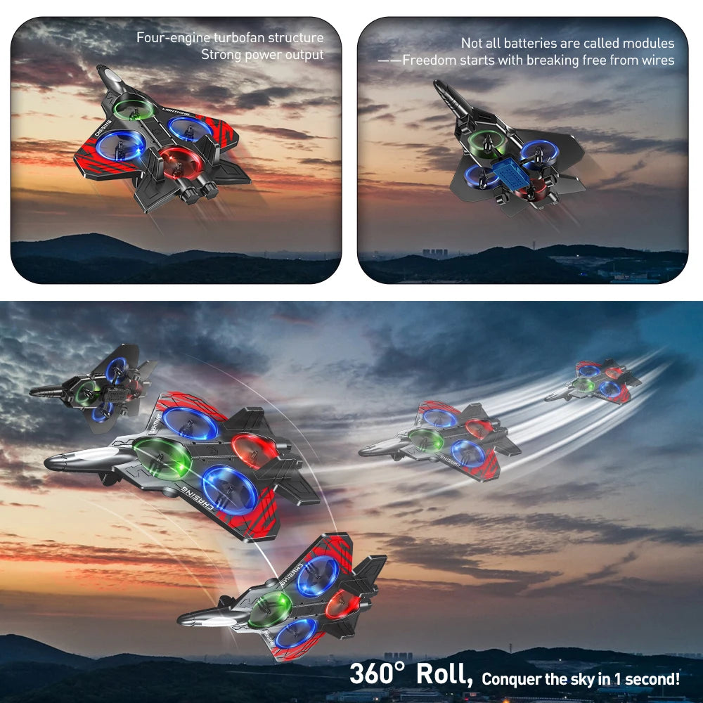 E72 High - Performance foam aircraft stunt intelligent fixed height hover 360 ° turn UAV remote LED lights control fighter toy