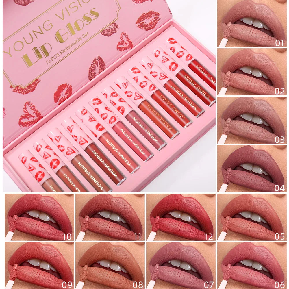 Nude Lip Gloss Rossetto 10 pz/set Nude Lip Gloss Rossetto Velluto Opaco Impermeabile Rossetto Liquido A Lunga Durata Donne Lip Umido Tinta