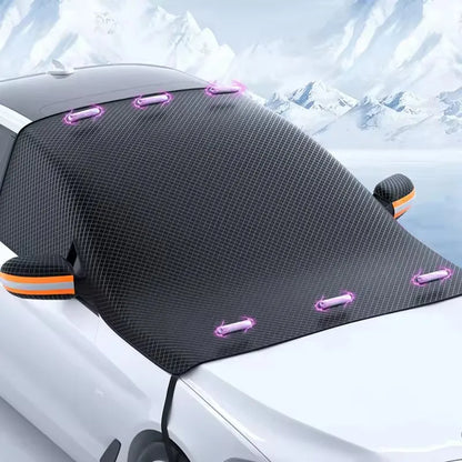 Car Half Cover Snow Shield 5 Magnetic Strips Thickened Waterproof UV Protection Sun Shade with Reflective Strips & Straps Auto E