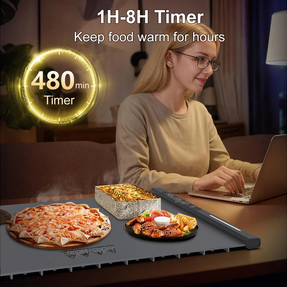 Piastra Scaldavivande Elettrica Pieghevole - 8 Livelli di Temperatura Regolabili