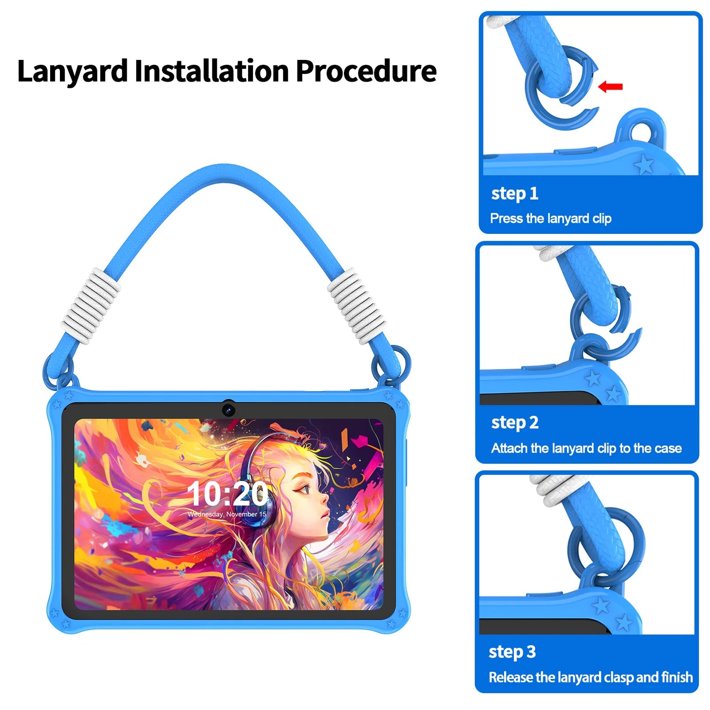 PRITOM Kids Tablet 7 Inch Android 13 4GB (2+2 VIRTUAL) RAM 32GB ROM WiFi Bluetooth Children Software Installed with Lanyard