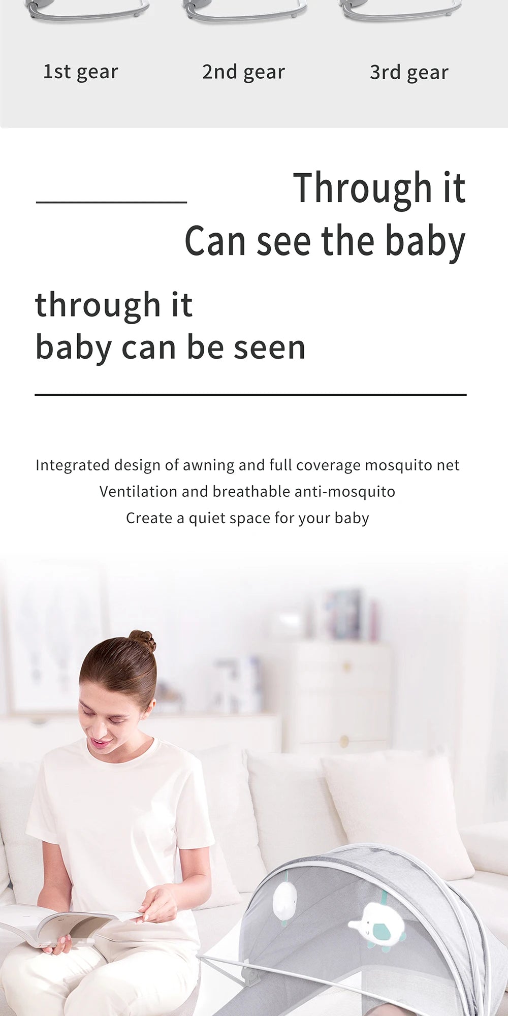 Culla Elettrica Bluetooth con Zanzariera - Sedia a Dondolo Multifunzionale per Neonati 0-36 Mesi