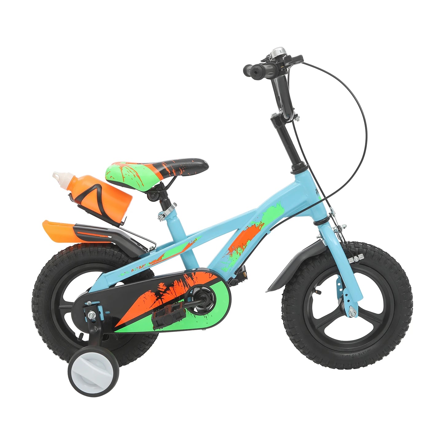 12 Inch Kids Bike Adjustable Beginner Children's Bicycle Load 50kg w/Training Wheels + Water Bottle for 2-5 Year Old, Blue/White