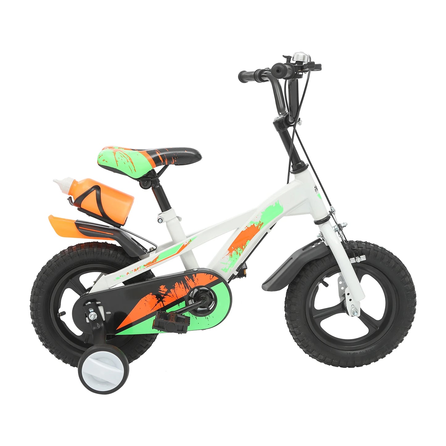 12 Inch Kids Bike Adjustable Beginner Children's Bicycle Load 50kg w/Training Wheels + Water Bottle for 2-5 Year Old, Blue/White